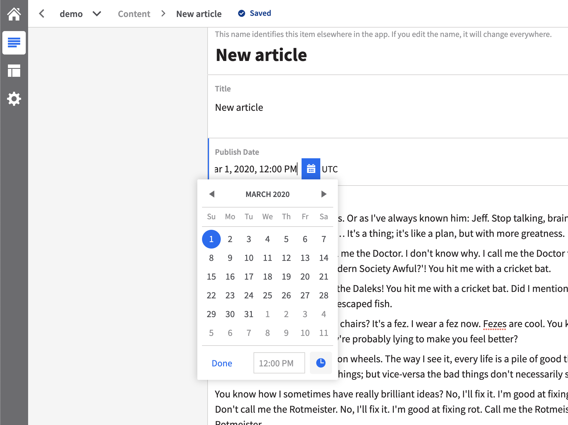 Populate the content items with a publish date