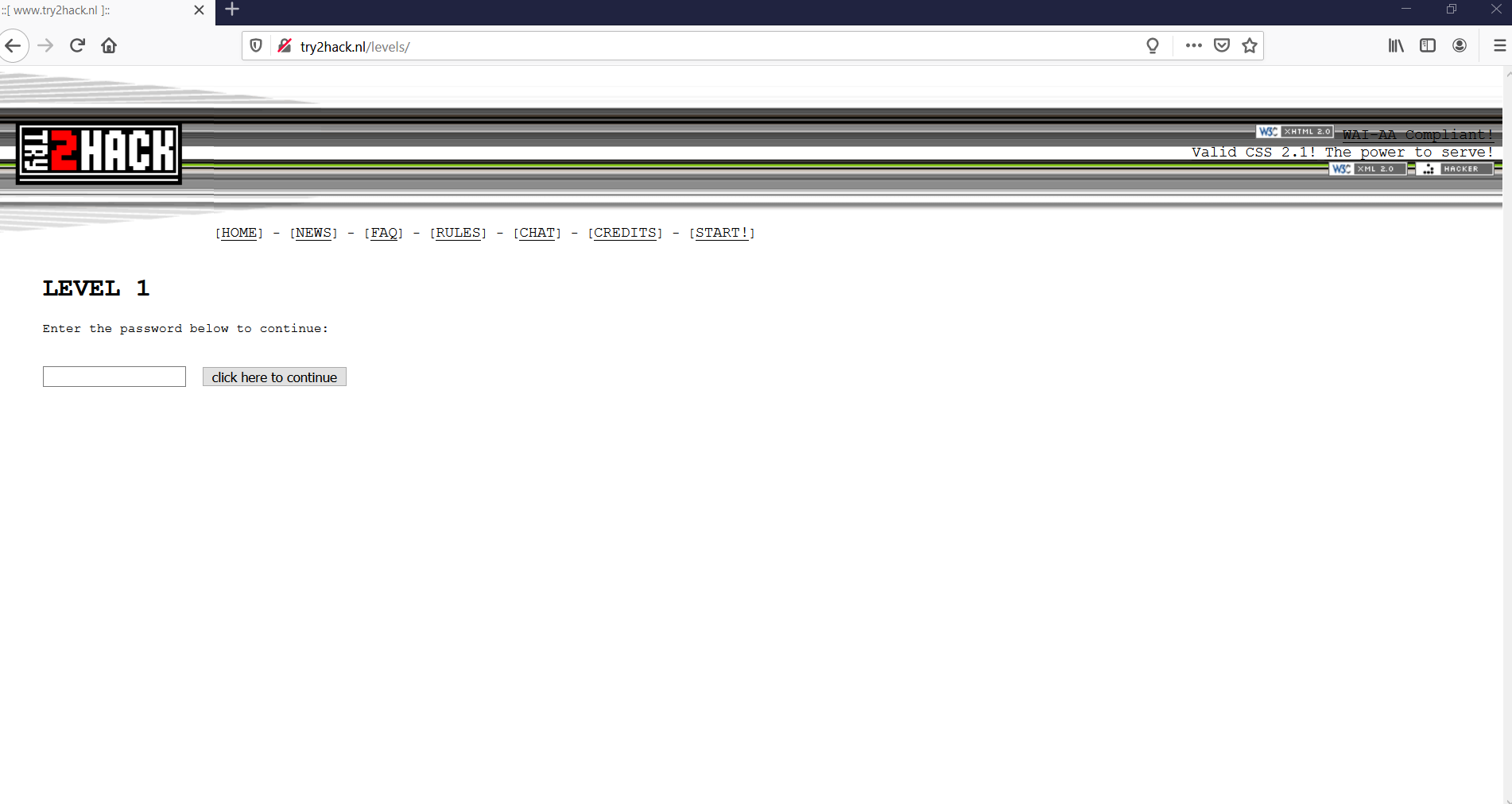 Try2Hack Website: Level 1
