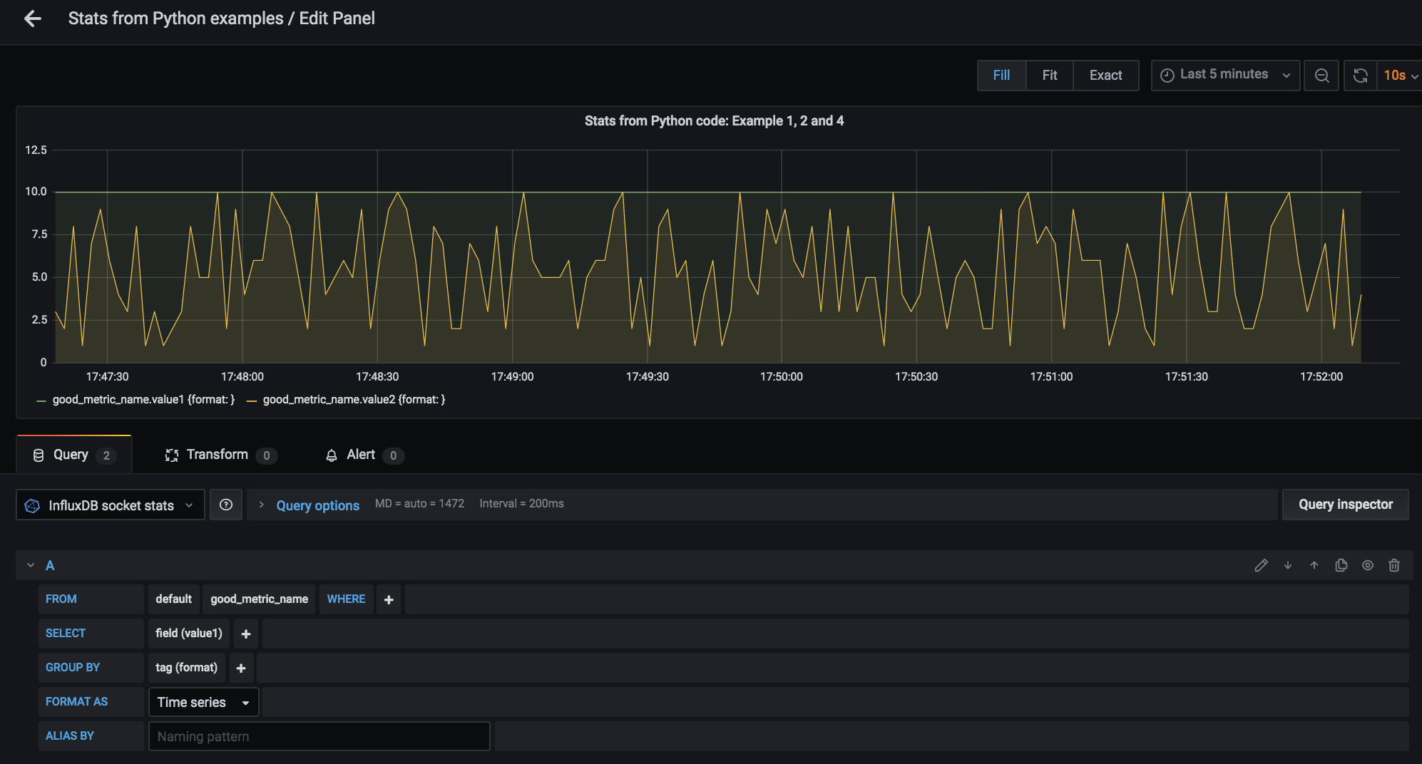 Example 1 Grafana dashboard config