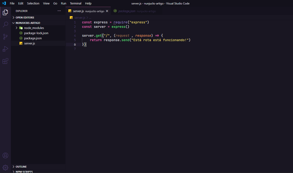 editando o arquivo server.js