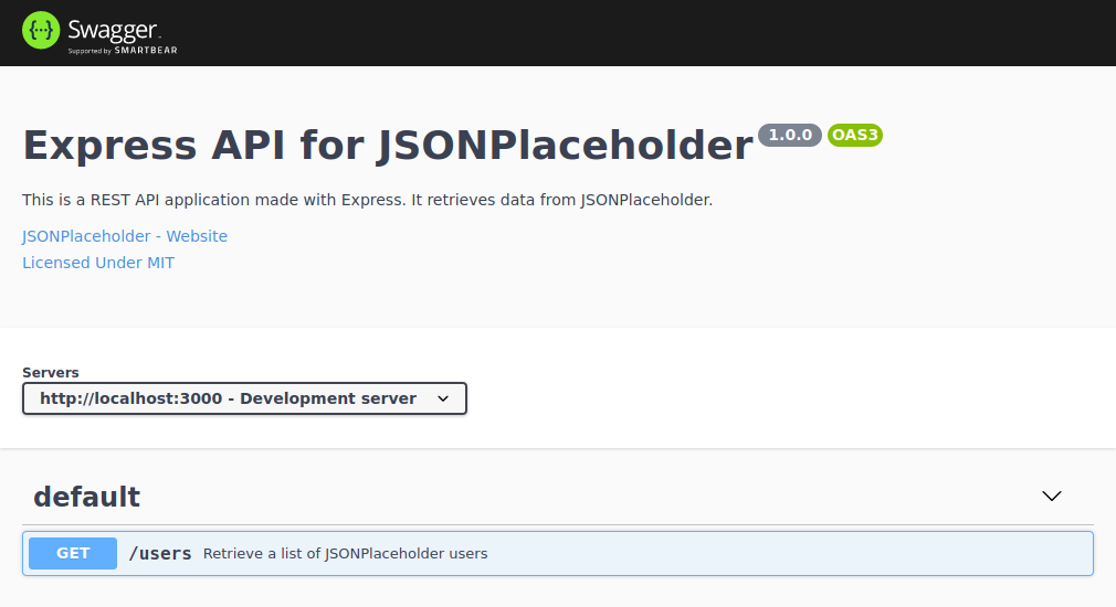 Swagger UI Page Showing First Path