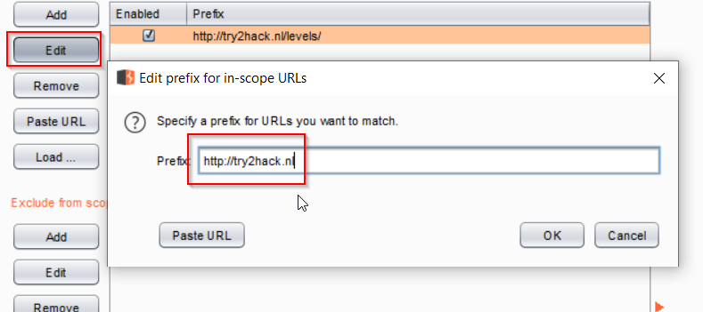 Burp Suite - Edit Target Scope