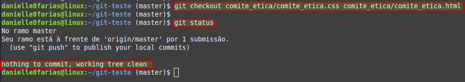 usando o checkout para descartar alterações