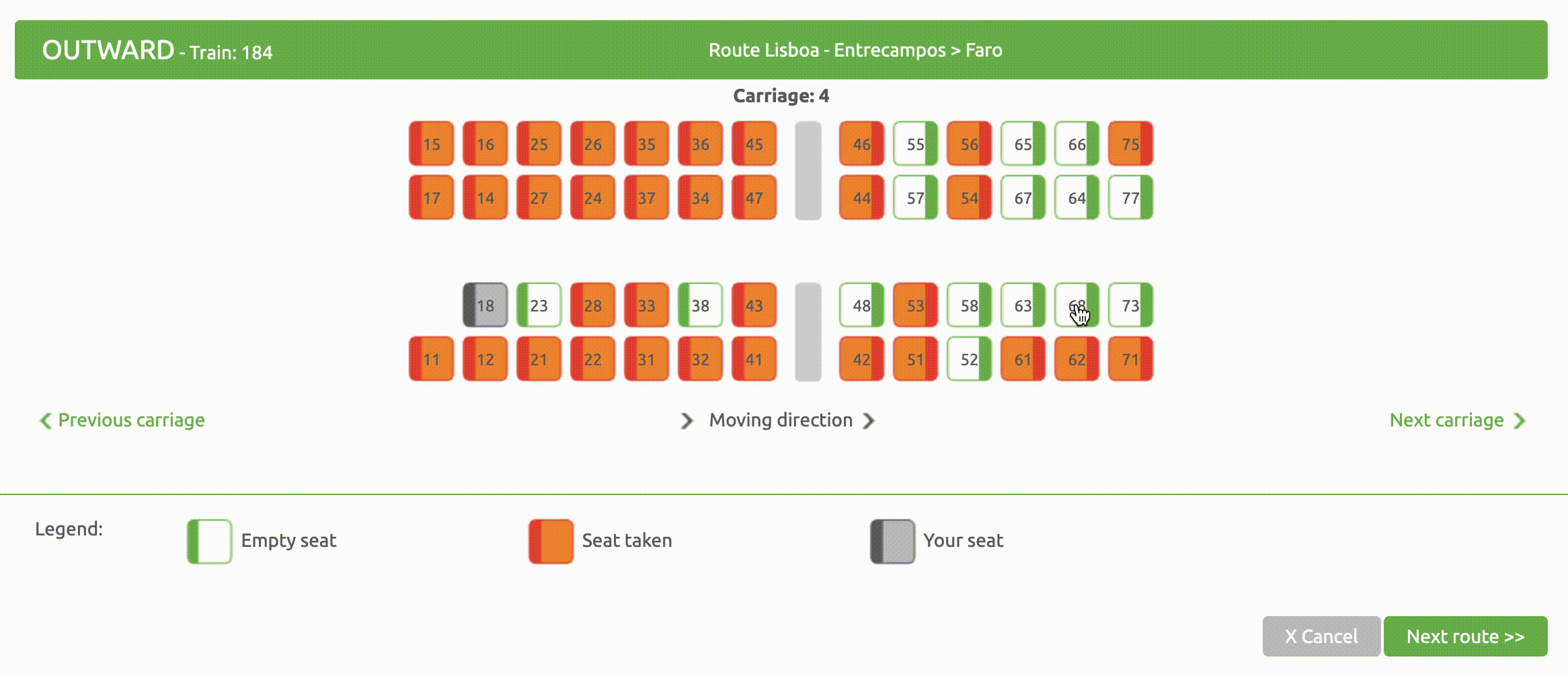 The difficult task of changing your seat while buying a train ticket online