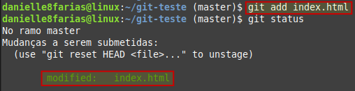 git add no arquivo modificado