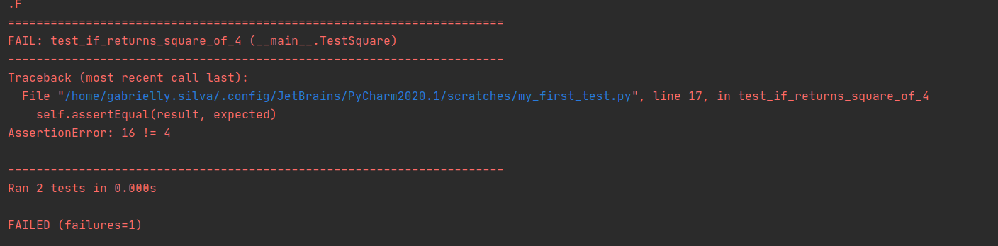 Simulating error: test did not pass