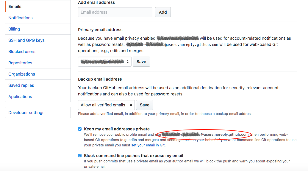 GitHub Email Settings