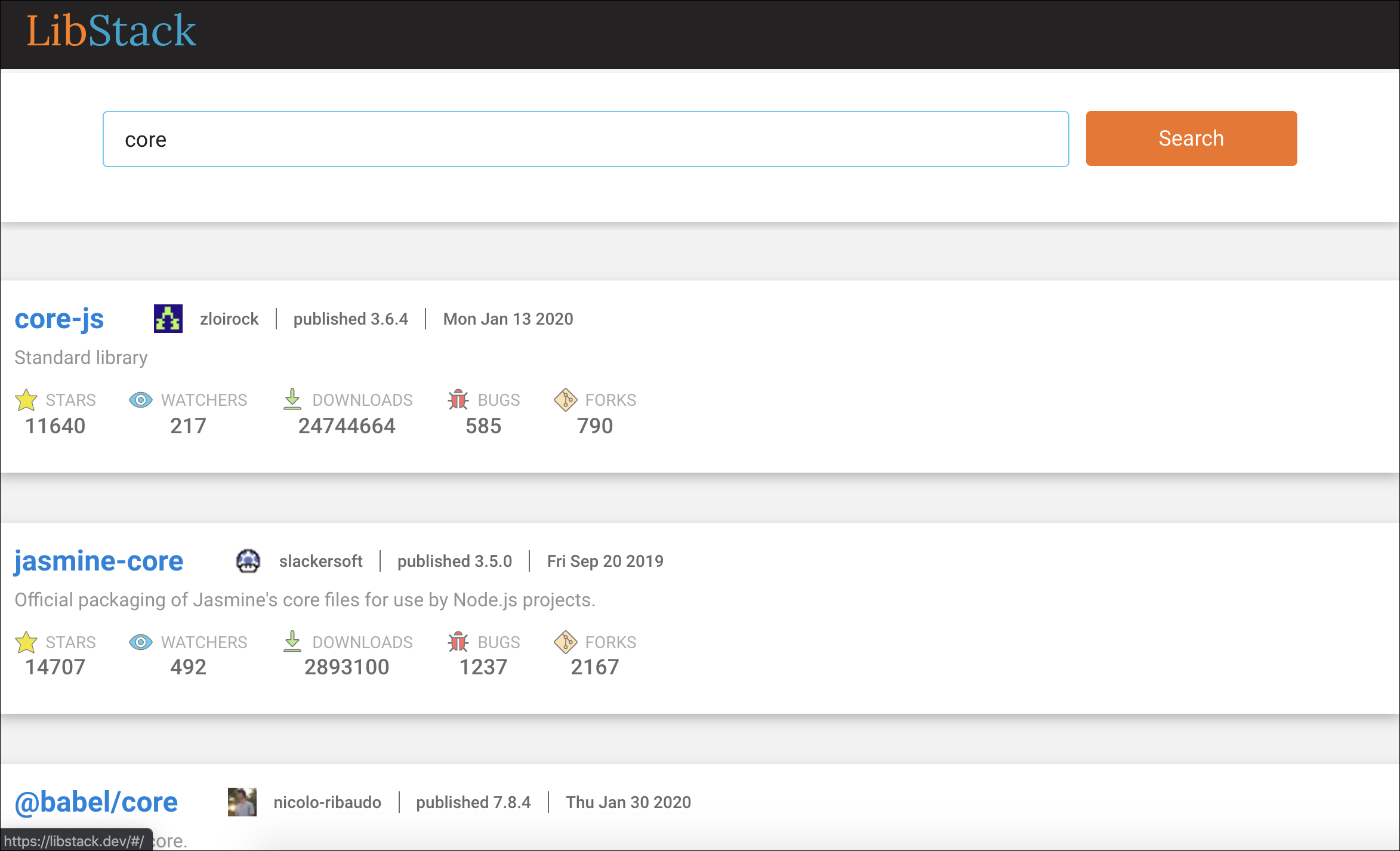 LibStack search page