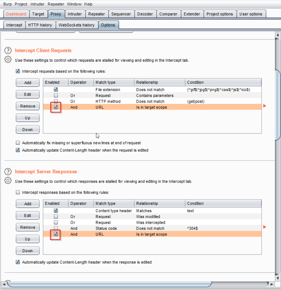 Burp Suite - Enable Intercept Rules