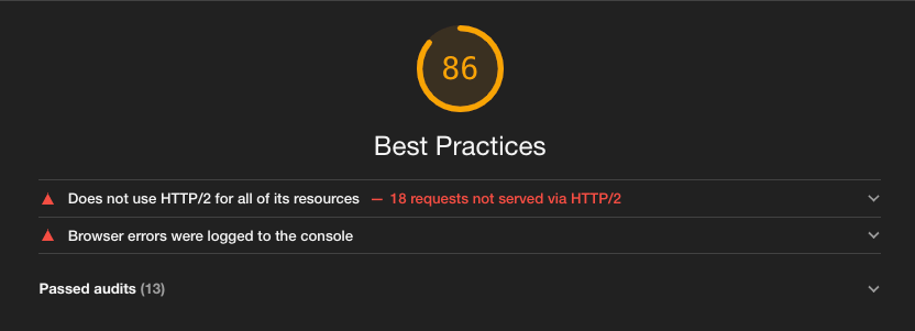 Exemple d'un score Lighthouse