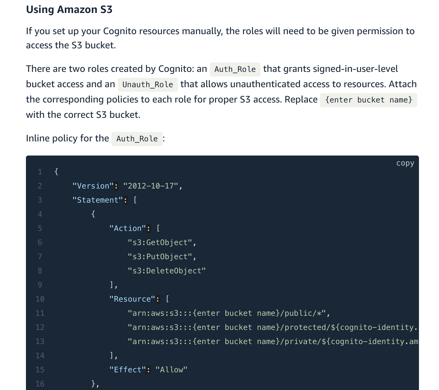 Amplify Storage default permissions