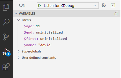 variables in run tab