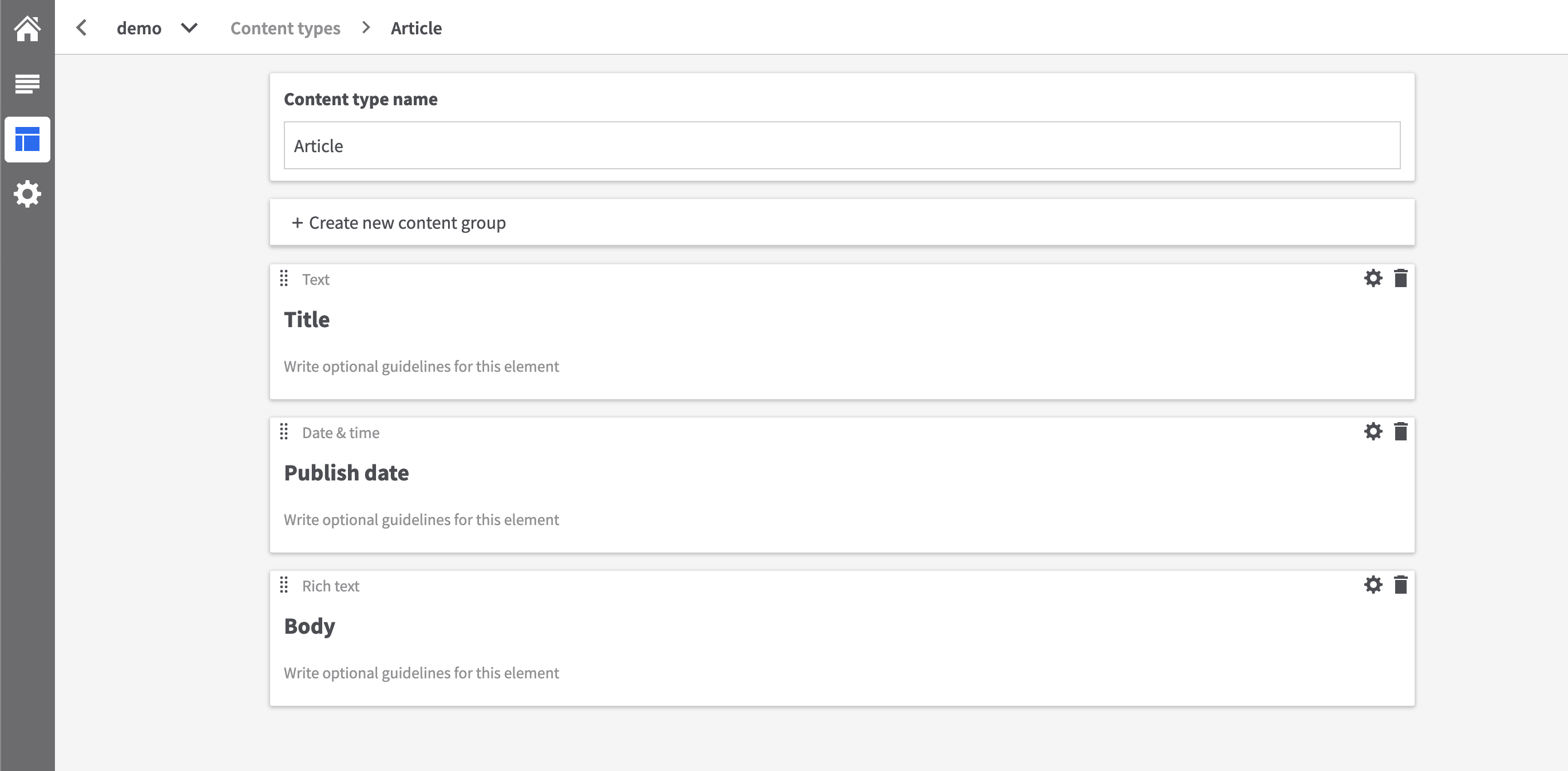 Add the date & time element in Kontent