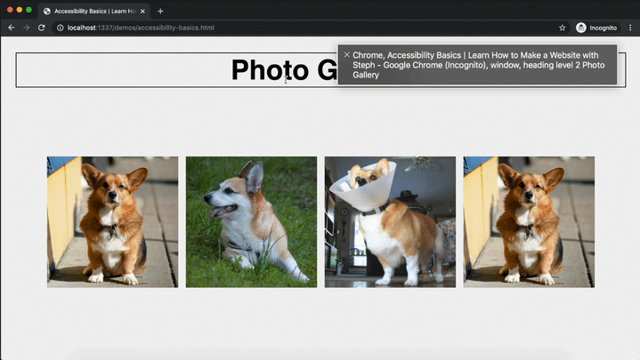 demo of VO reading image alt text