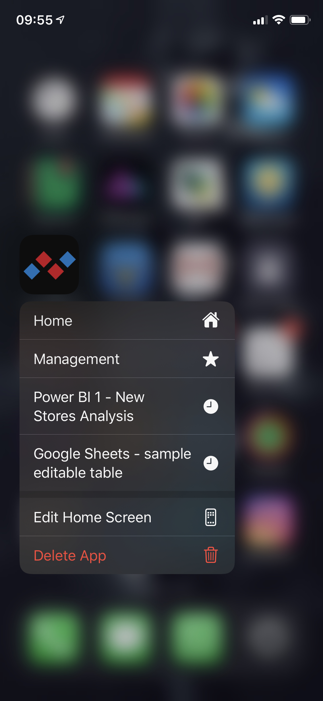 Quick Actions example in Dashboardy iOS app