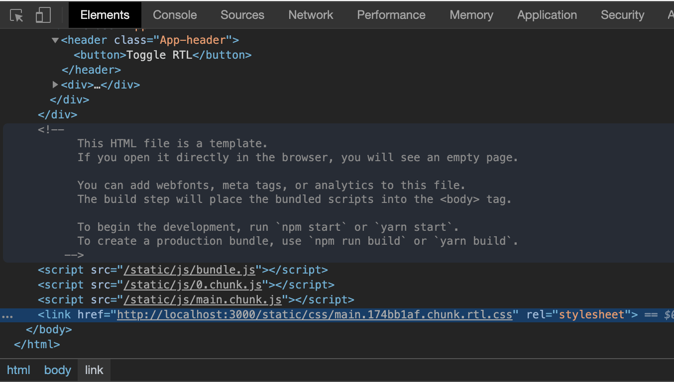 screenshot of React app in element inspect mode in chrome browser