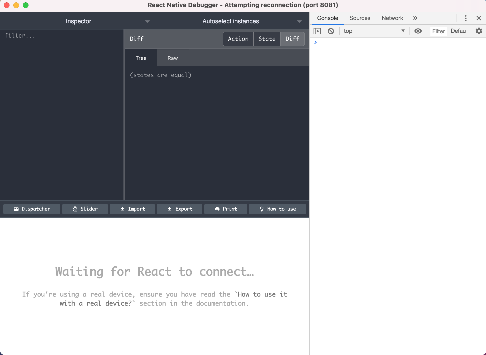 React Native Debugger window