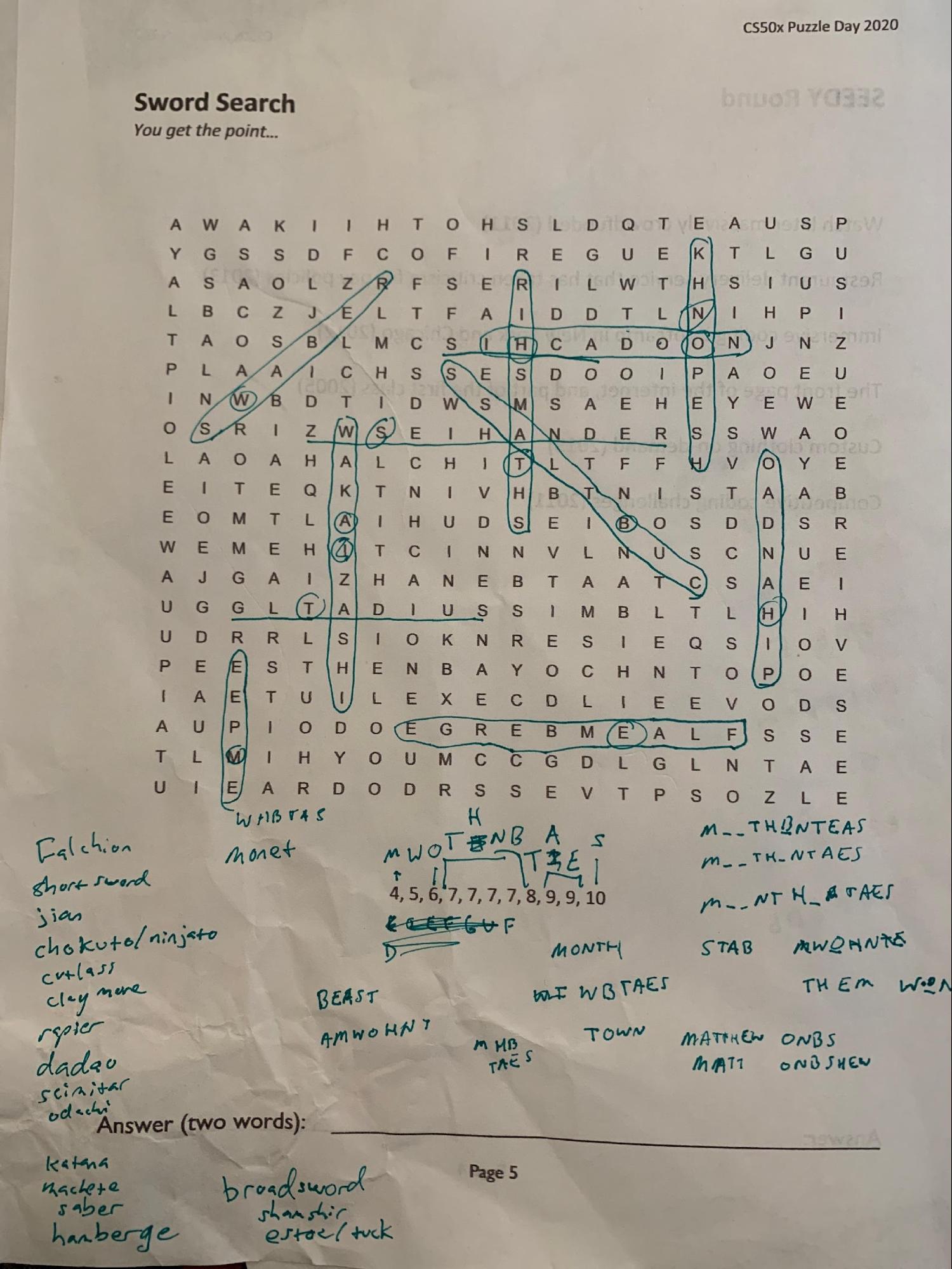 The word search page, covered in my findings.