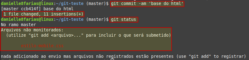 fazendo o commit, através do atalho, do arquivo modificado