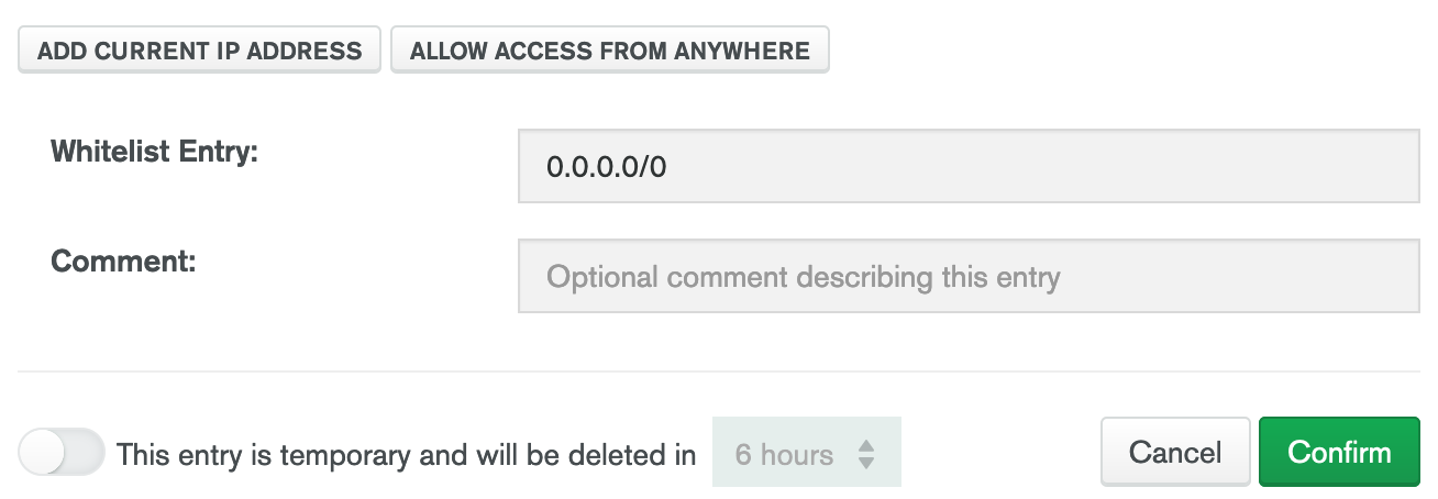 MongoDB Add IP address modal