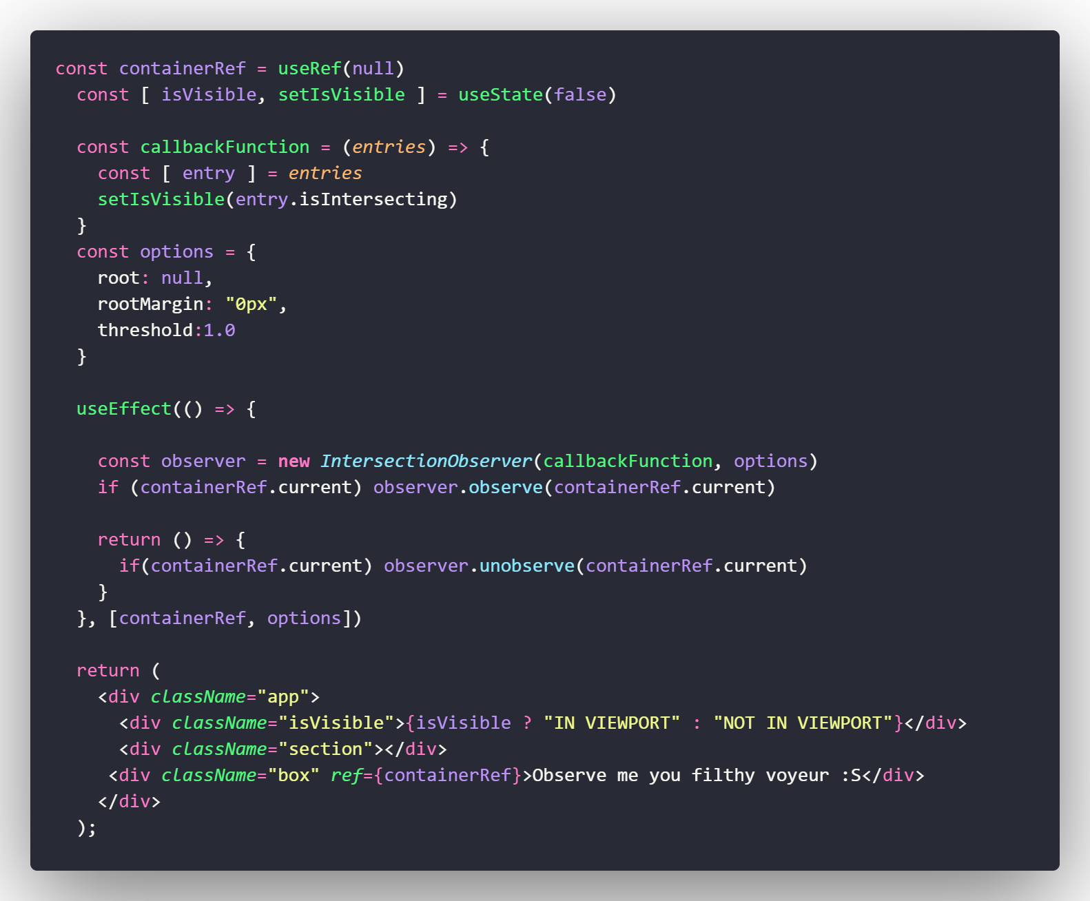 Basic example of use in react
