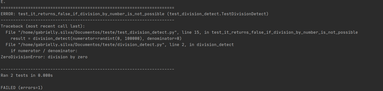 Zero division error: test failed