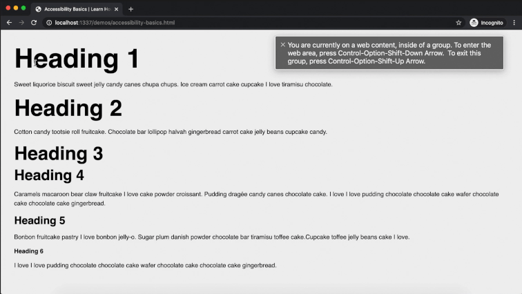 demo of using VO to navigate document headings