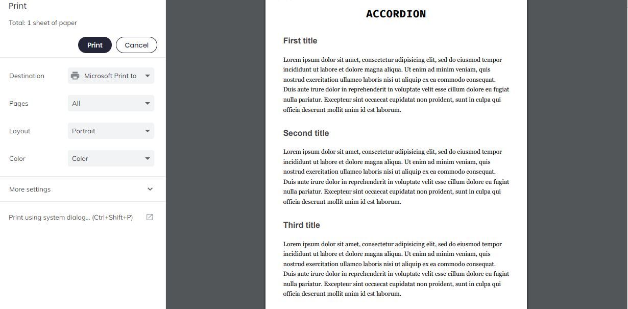 Print preview in Chrome