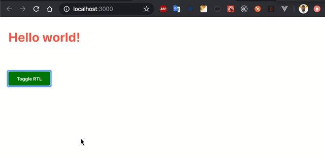 screenshot of the demo react app configured with RTL