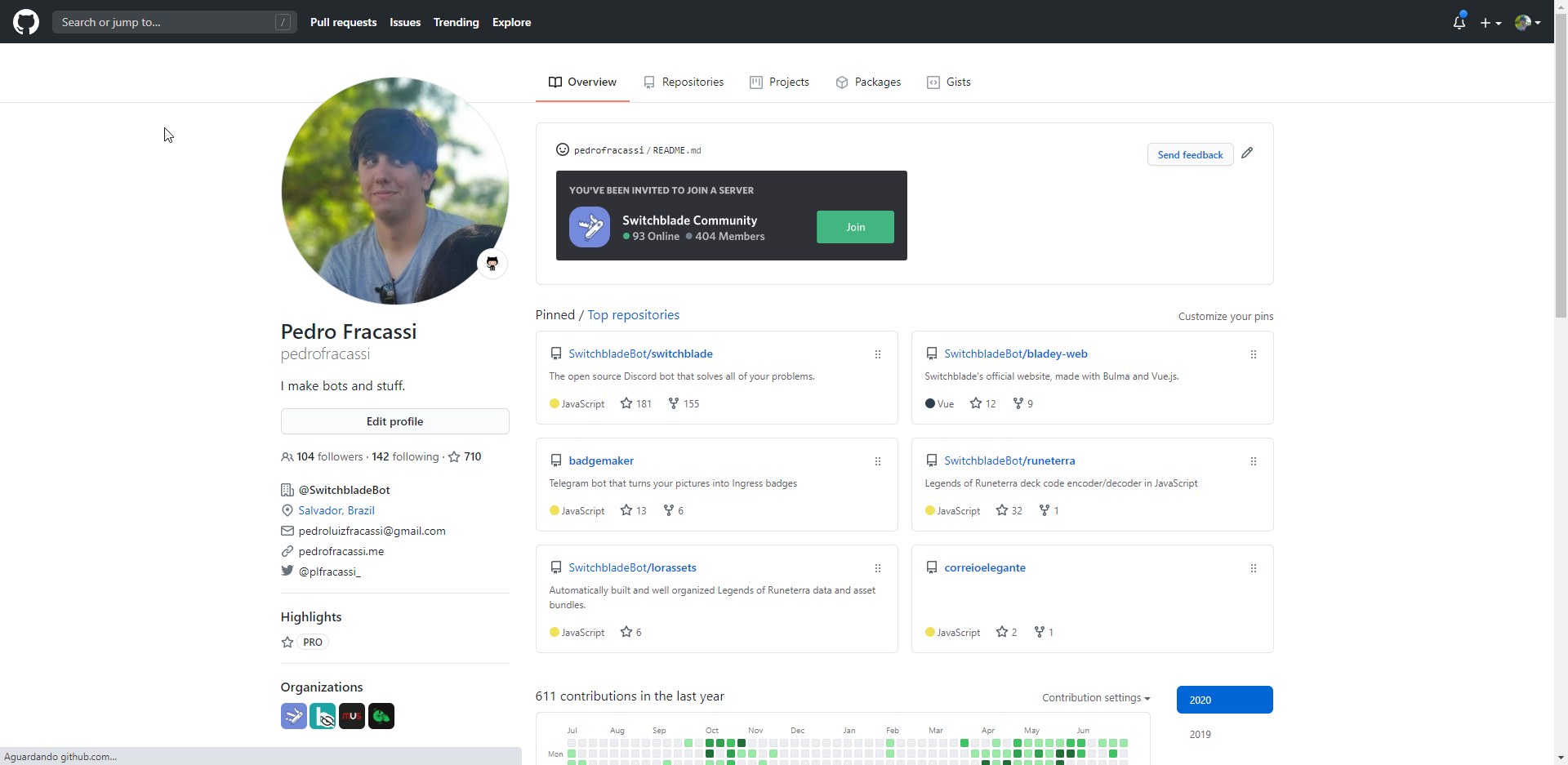 Invidget in a GitHub profile