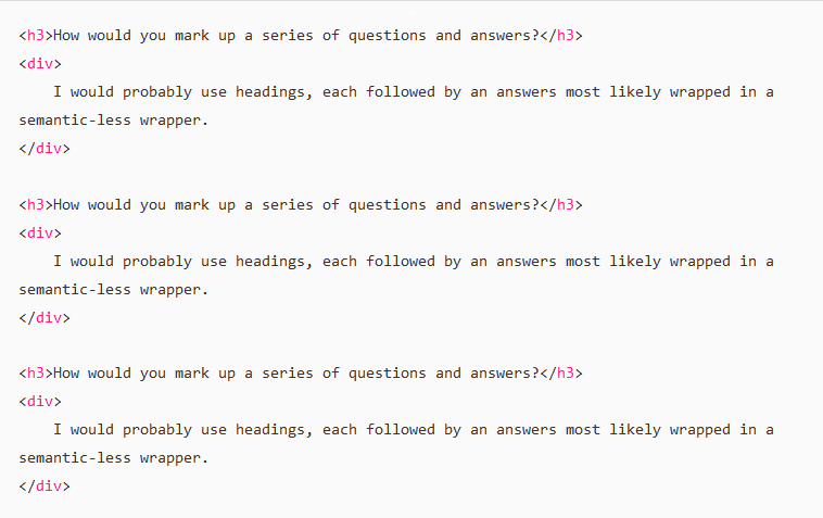 An HTML code for a presumed accordion