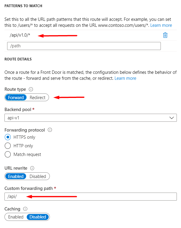 Azure Front Door rule configuration