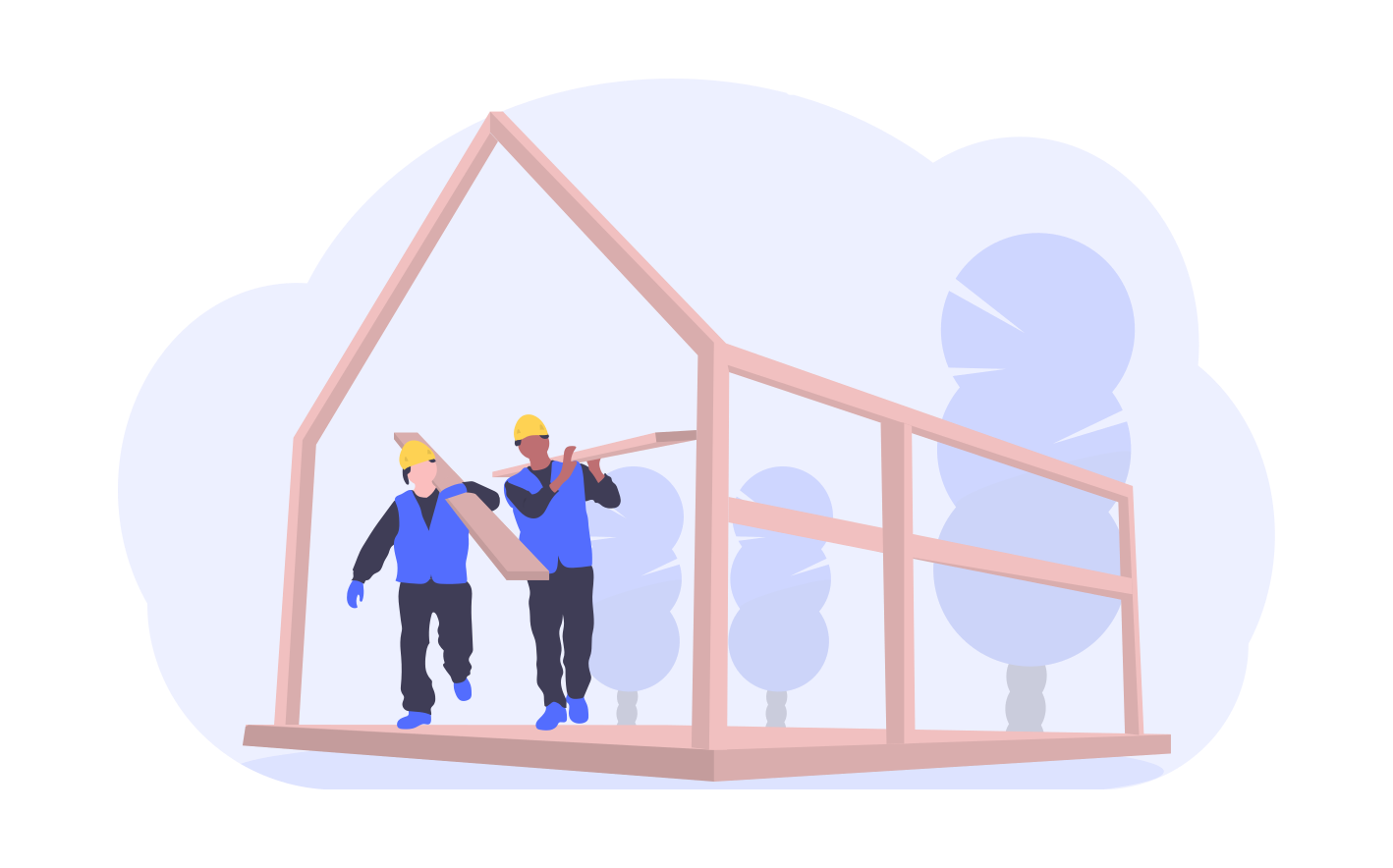 Two men building a house