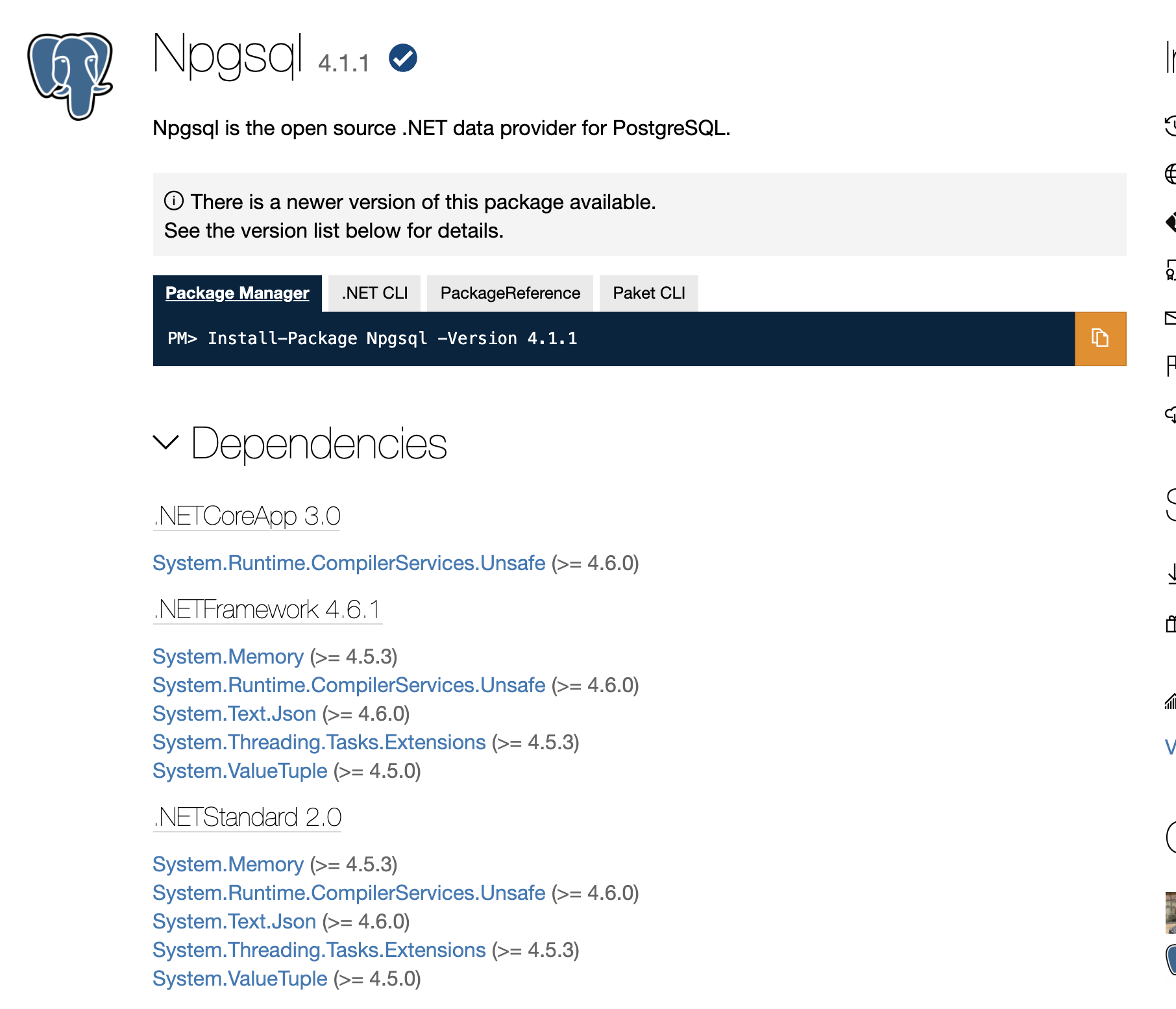 nuget dependency list