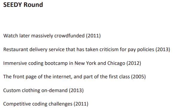 Puzzle four is six clues describing companies, each one followed by a year.