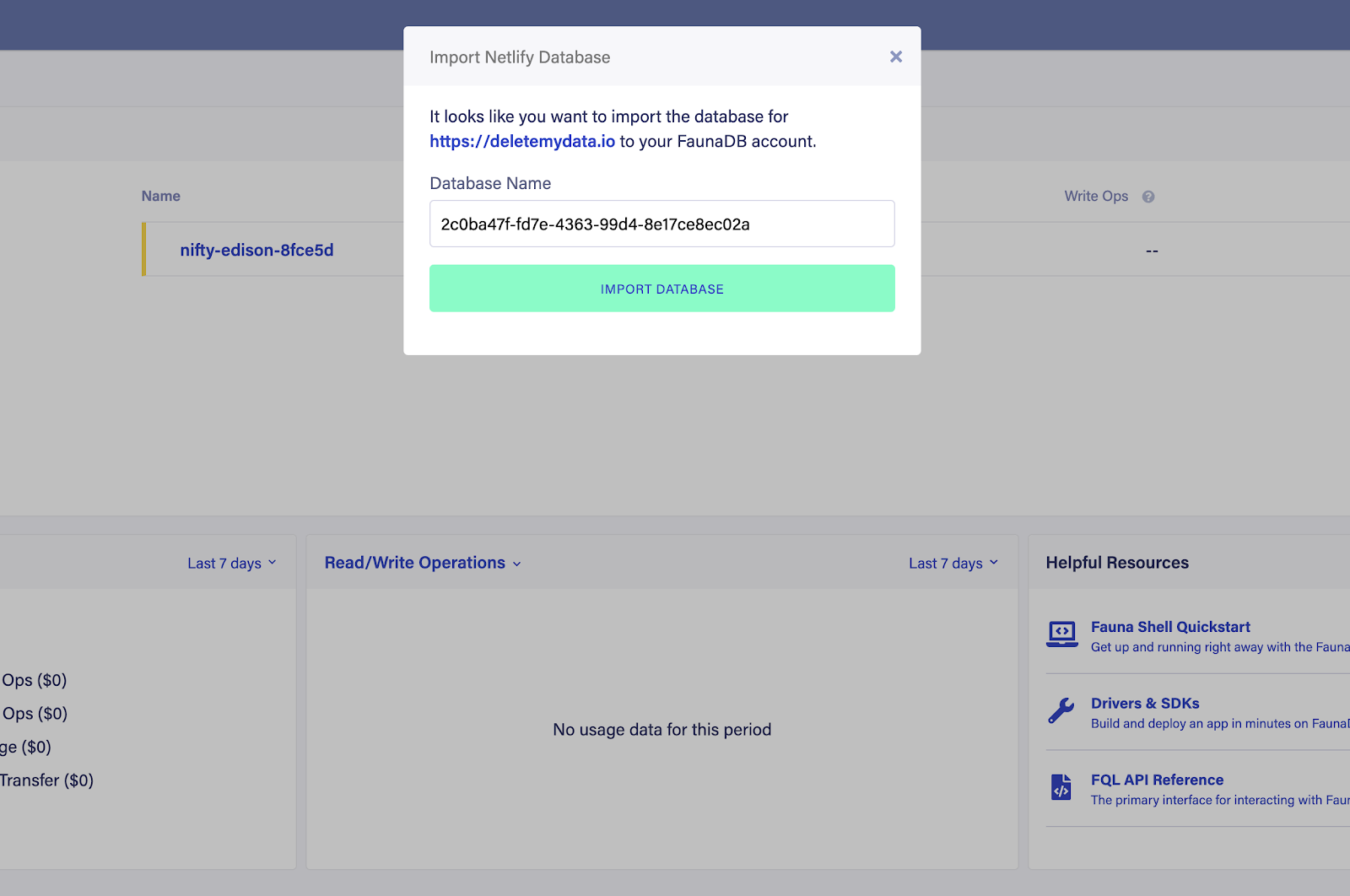 netlify import db into fauna