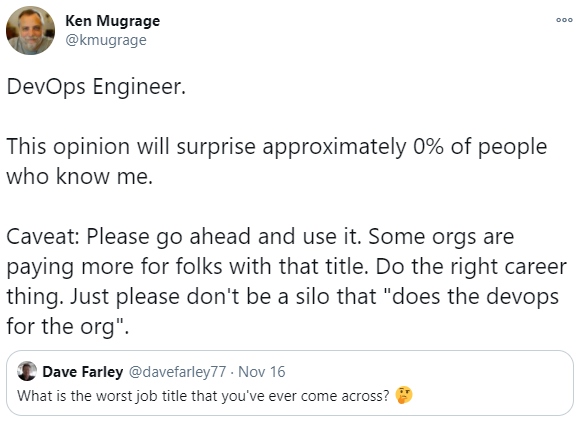 Tweet about DevOps Engineer as a job title