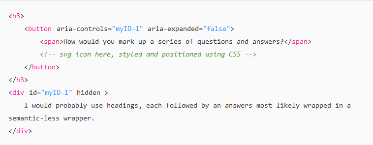 An HTML code for a presumed accordion
