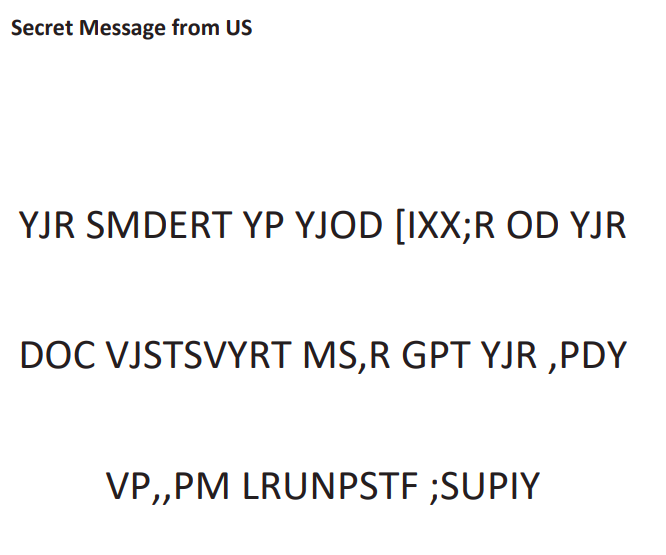 Puzzle two is a bunch of encrypted letters split into groups like words.