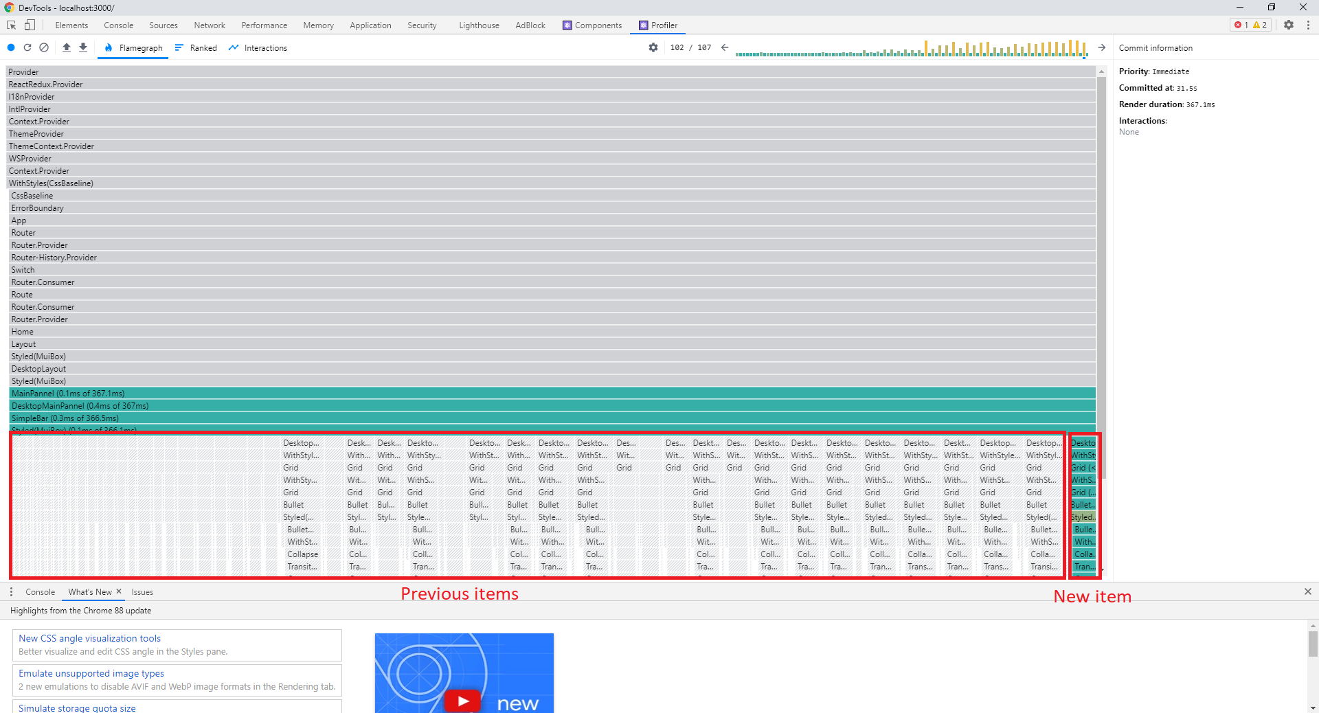 Profiling of 50 items First profiling