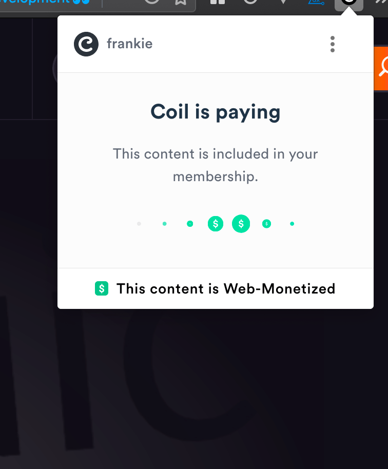 screenshot of Coils browser extension monetizing content