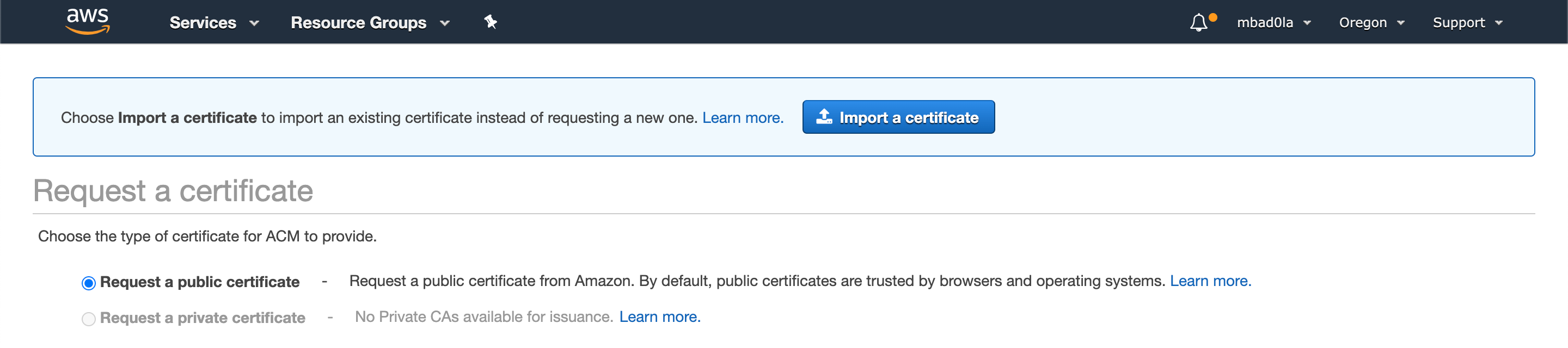 Request public cert
