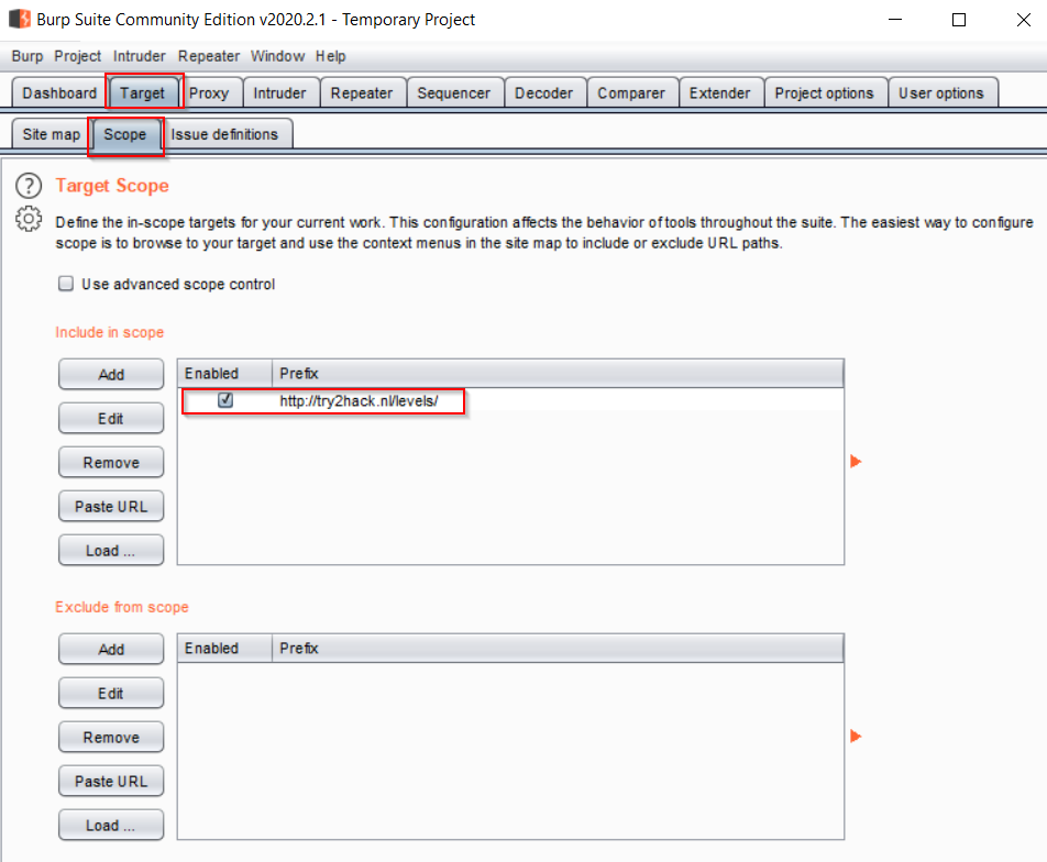 Burp Suite - Target Scope