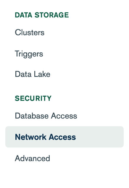 MongoDB Network Access Tab