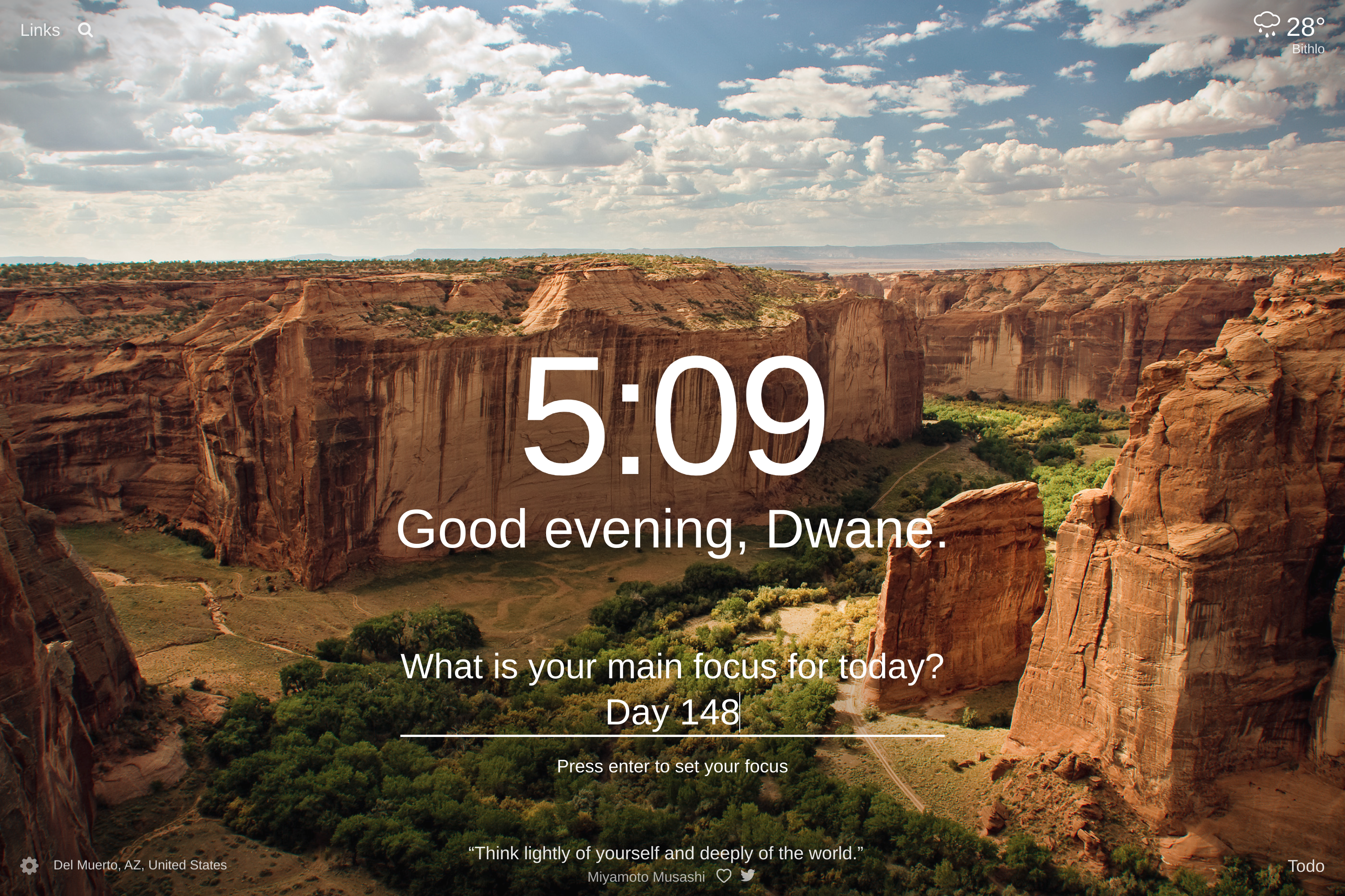 A steep-sided canyon with a green forest in the valley in Del Muerto, Arizona, USA like the Grand Canyon