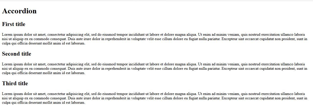 HTML view of the accordion