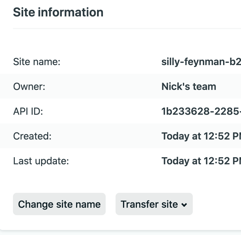 Netlify change site name button