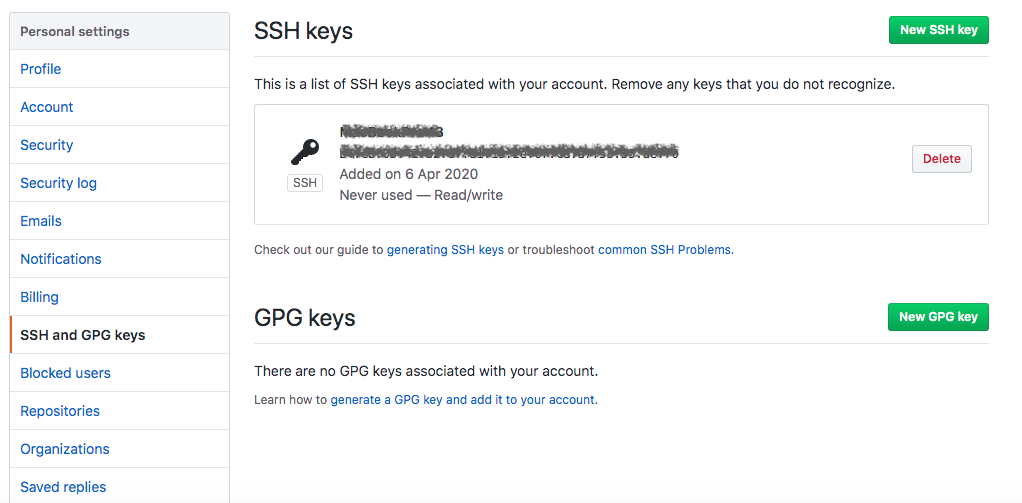 GitHub SSH Settings