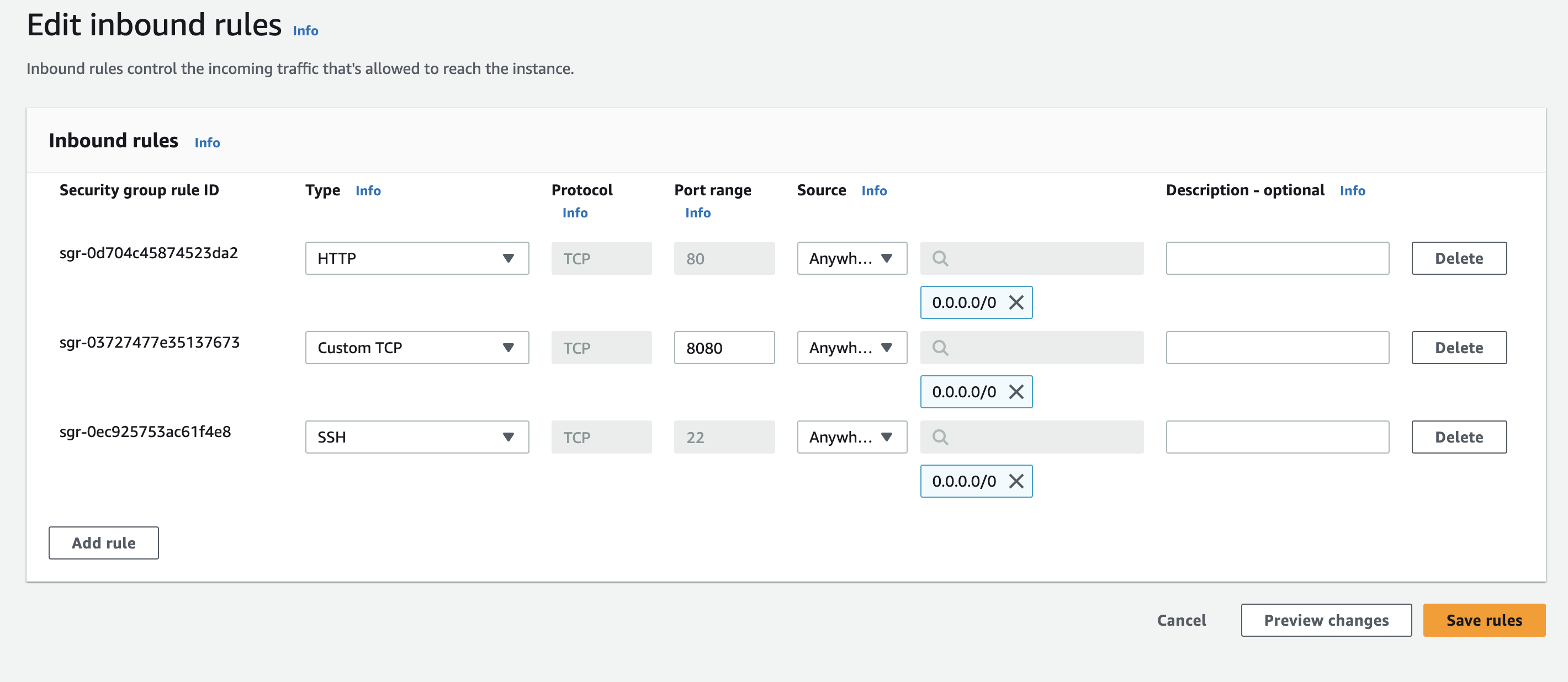 Security inbound rules