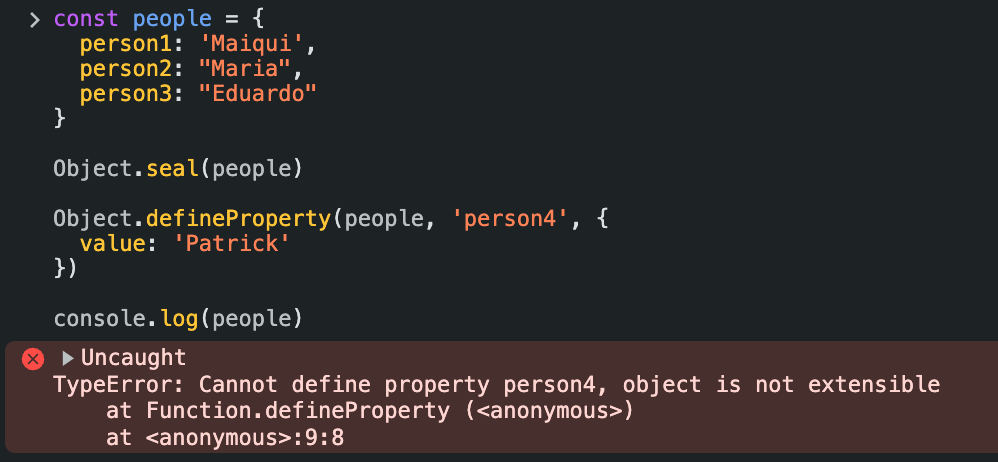 Usando o método `defineProperty`